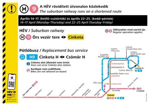 A H9-es HÉV rövidített útvonalon jár nyolc áprilisi napon 