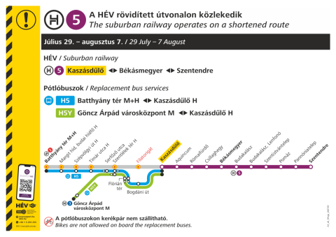 A H5-ös HÉV rövidített útvonalon jár július 29-étől augusztus 7-éig