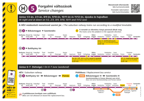 Változások a H5-ös HÉV közlekedésében júniusban