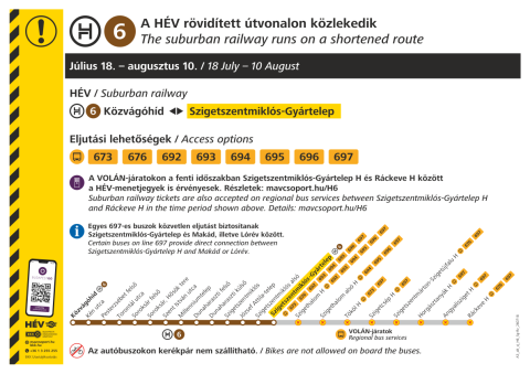 A H6-os HÉV rövidített útvonalon jár július 18-ától augusztus 10-éig