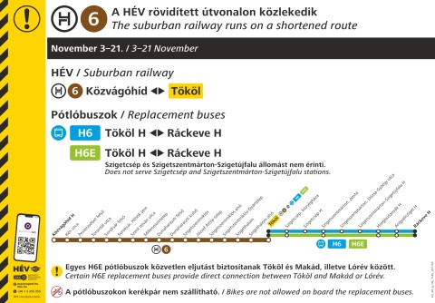 A H6-os HÉV rövidített útvonalon jár november 3-ától 21-éig A H6-os HÉV rövidített útvonalon jár november 3-ától 21-éig