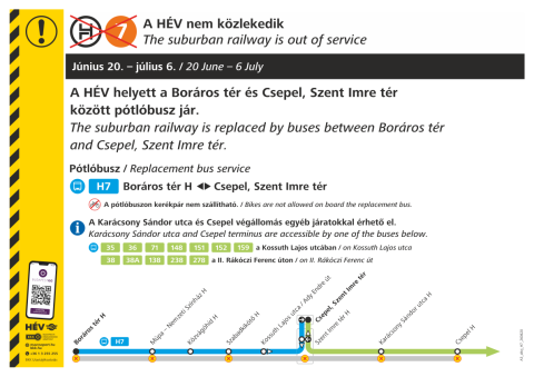 A H7-es HÉV helyett pótlóbusz jár június 20-ától július 6-áig