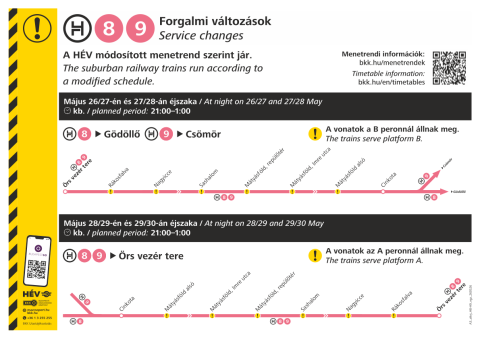 Változik a H8-as és a H9-es HÉV közlekedése május 26-ától 29-éig