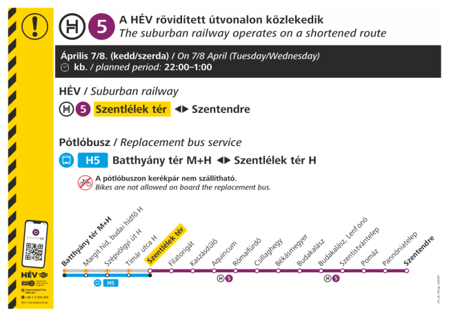 A H5-ös HÉV rövidített útvonalon jár április 7-én késő este