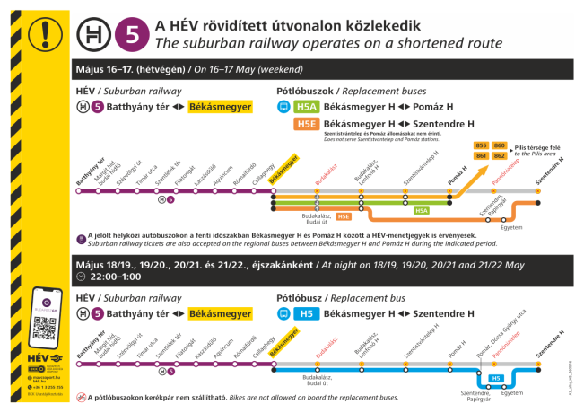 Változások a H5-ös HÉV közlekedésében májusban