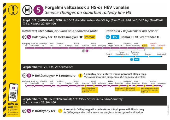 Változások a H5-ös HÉV közlekedésében szeptemberben