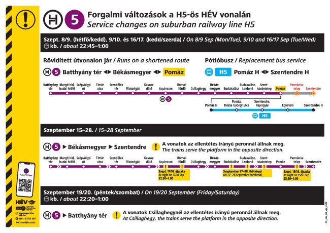 Változások a H5-ös HÉV közlekedésében szeptemberben