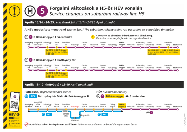 Változások a H5-ös HÉV közlekedésében áprilisban 