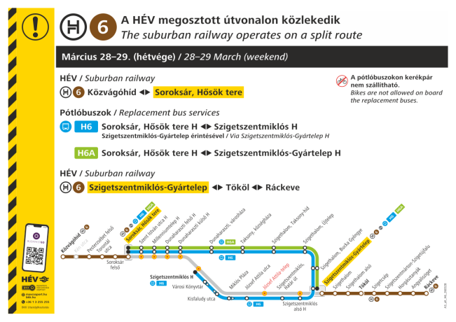 A H6-os HÉV megosztott útvonalon jár március 28-án és 29-én 