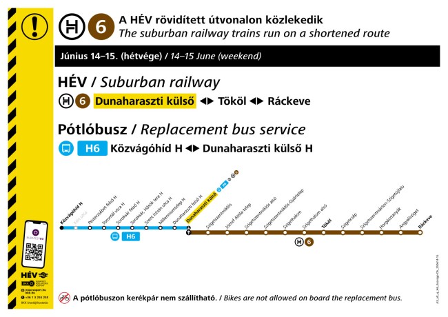 A H6-os HÉV rövidített útvonalon jár június 14-én és 15-én