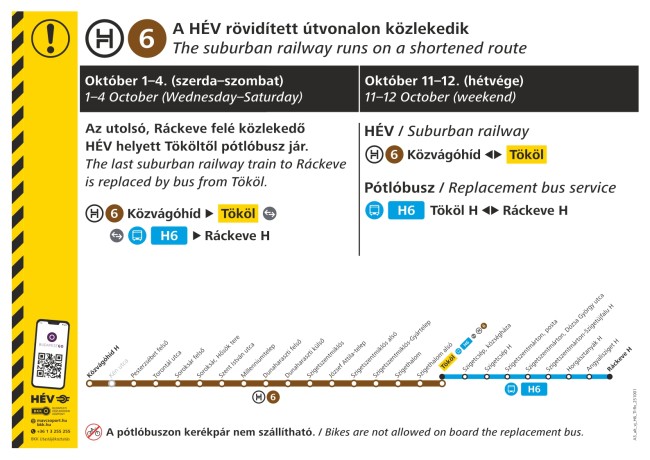 A H6-os HÉV rövidített útvonalon jár egyes októberi napokon