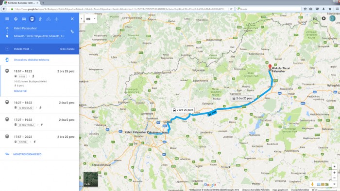 Google Térképen a vasúti menetrend