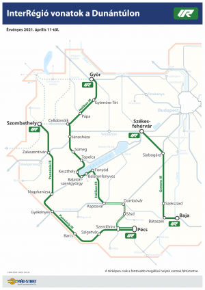 Térkép az InterRégió vonalakról