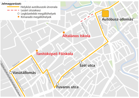 A képen az autóbuszok terelt útvonala látható. A képen az autóbuszok terelt útvonala látható.
