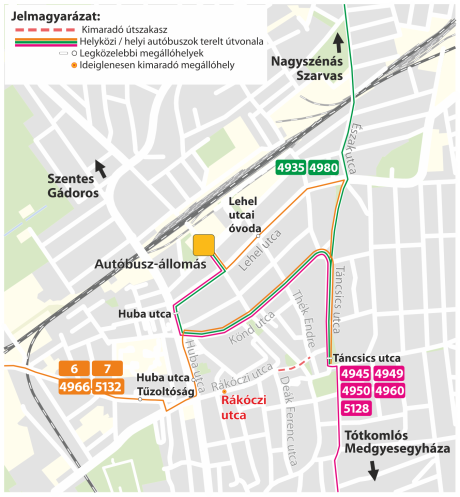 A képen az autóbuszok terelt útvonala látható. A képen az autóbuszok terelt útvonala látható.