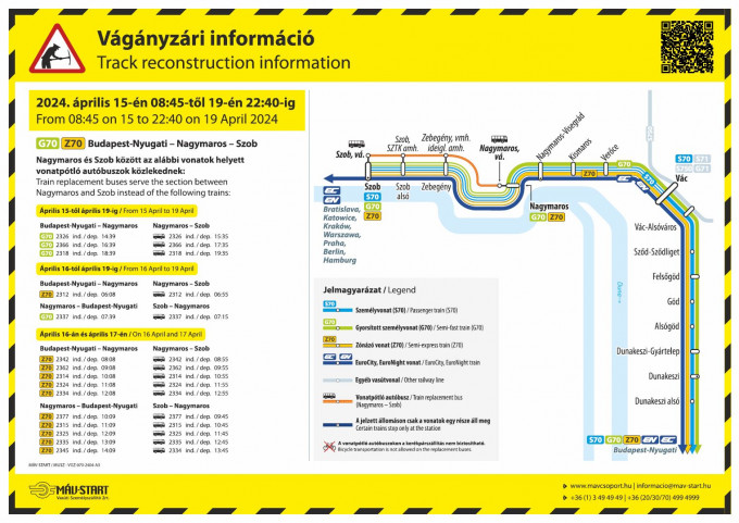 Nagymaros és Szob között néhány csúcsidei vonat helyett pótlóbusz közlekedik április 19-ig.