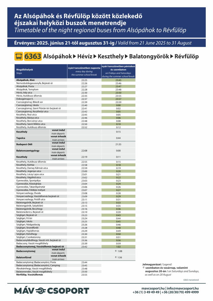  6363 Alsópáhok-Révfülöp éjszakai helyközi buszok menetrendje