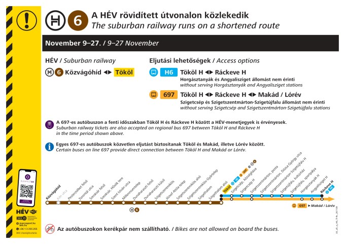 Pótlóbusz a H6-os HÉV-en november 9-től 27-ig Tököl és Ráckeve között Pótlóbusz a H6-os HÉV-en november 9-től 27-ig Tököl és Ráckeve között