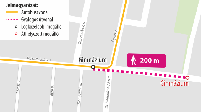 A képen a terelt útvonal és az ideiglenes megálló helye látható. A képen a terelt útvonal és az ideiglenes megálló helye látható.