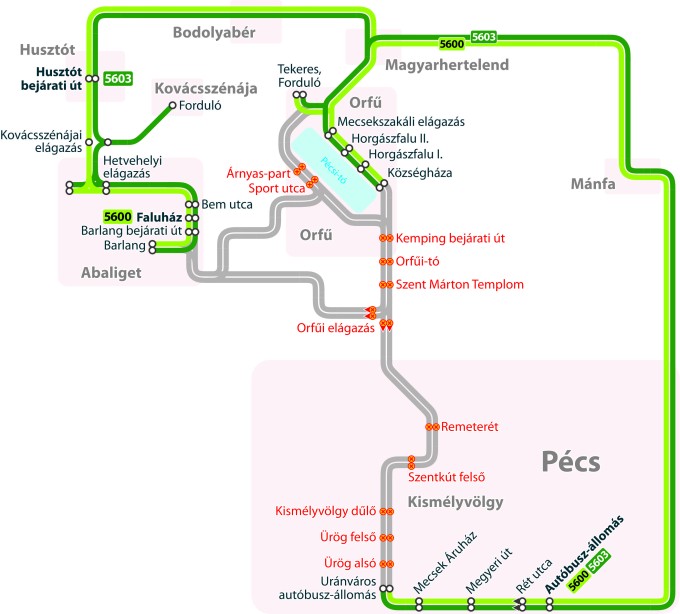 A képen a terelve közlekedő járatok útvonala látható.