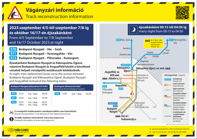 Az S70-es, S71-es és S72-es vonatok közlekedése 2023.10.16-án
