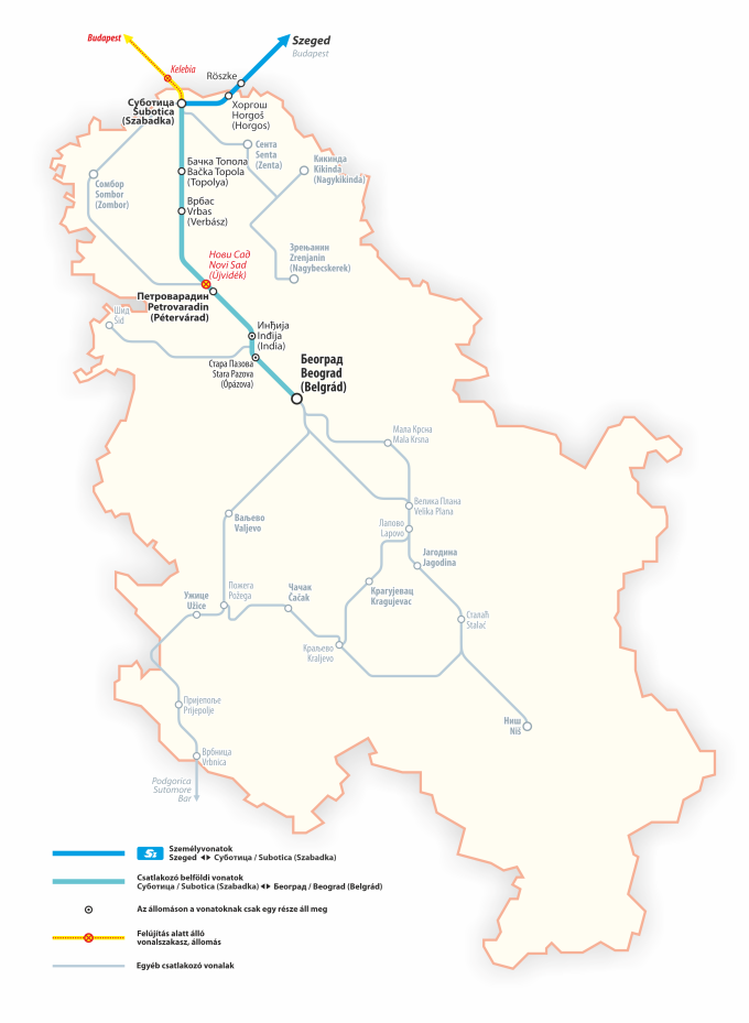 Szerbia vasúthálózati térképe