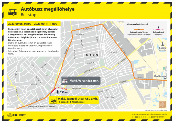 Térkép a busz útvonaláról, megállási helyéről