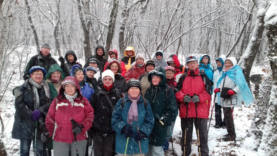 A MÁV VSC túrázói 2019. év első, január 5-i túráján a budai hegyekben a Balogh Ádám sziklánál