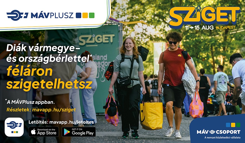 MÁVPlusz x SZIGET diákkedvezmény MÁVPluszban vásárolt Pest vármegyebérlet, országbérlet és Budapest-bérlet vásárlása esetén