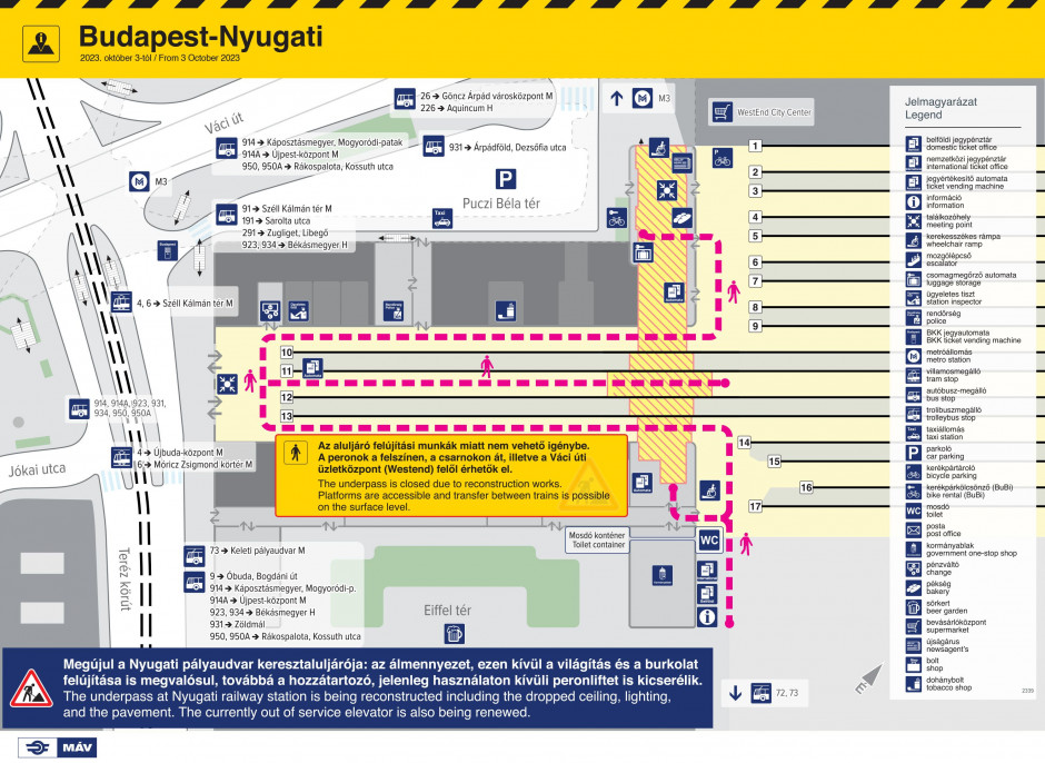 Térkép - Nyugati aluljáró lezárása Érvényes 2023.10.04.
