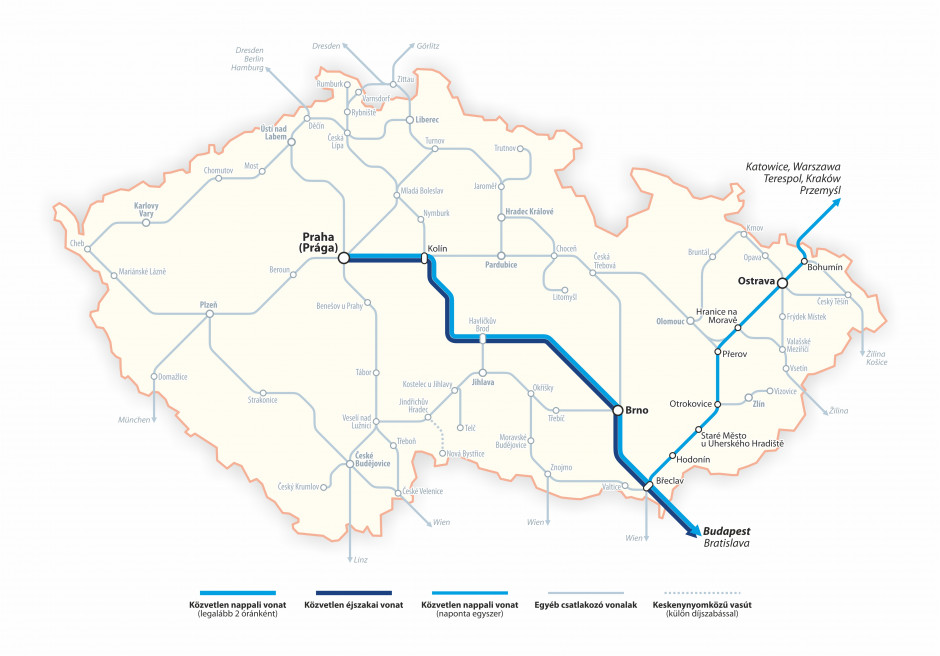Csehország vasúthálózati térképe