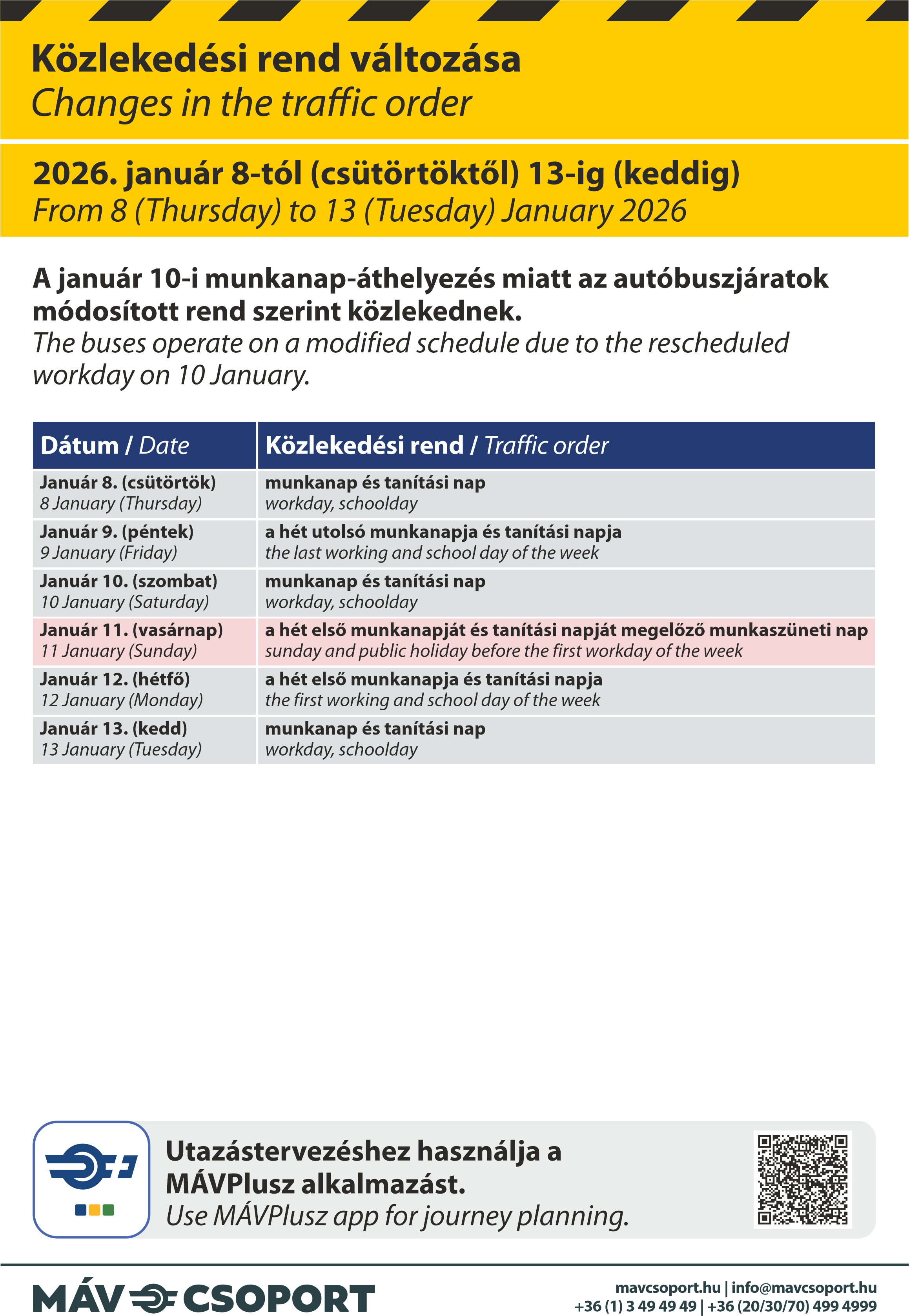 Változik az autóbuszos közlekedési rend január 8. és 13. között