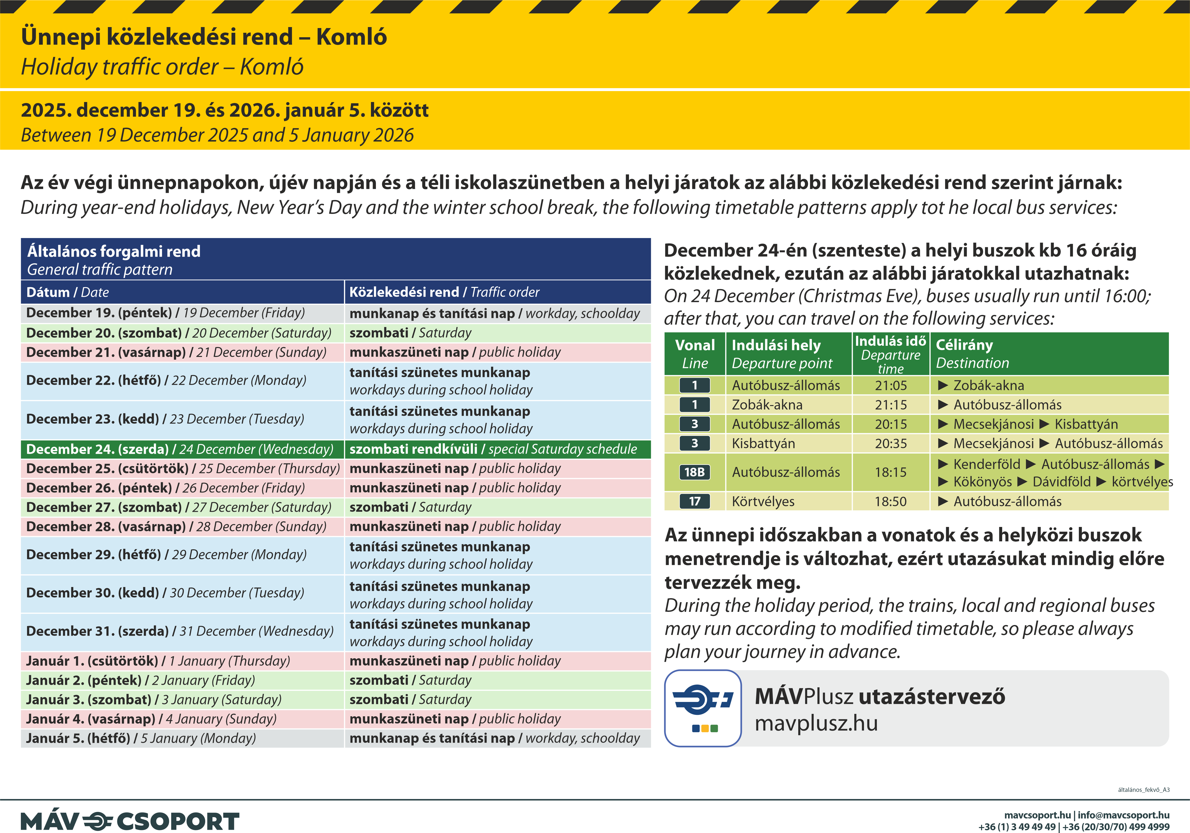 Ünnepi közlekedési rend december 19-étől Ünnepi közlekedési rend december 19-étől