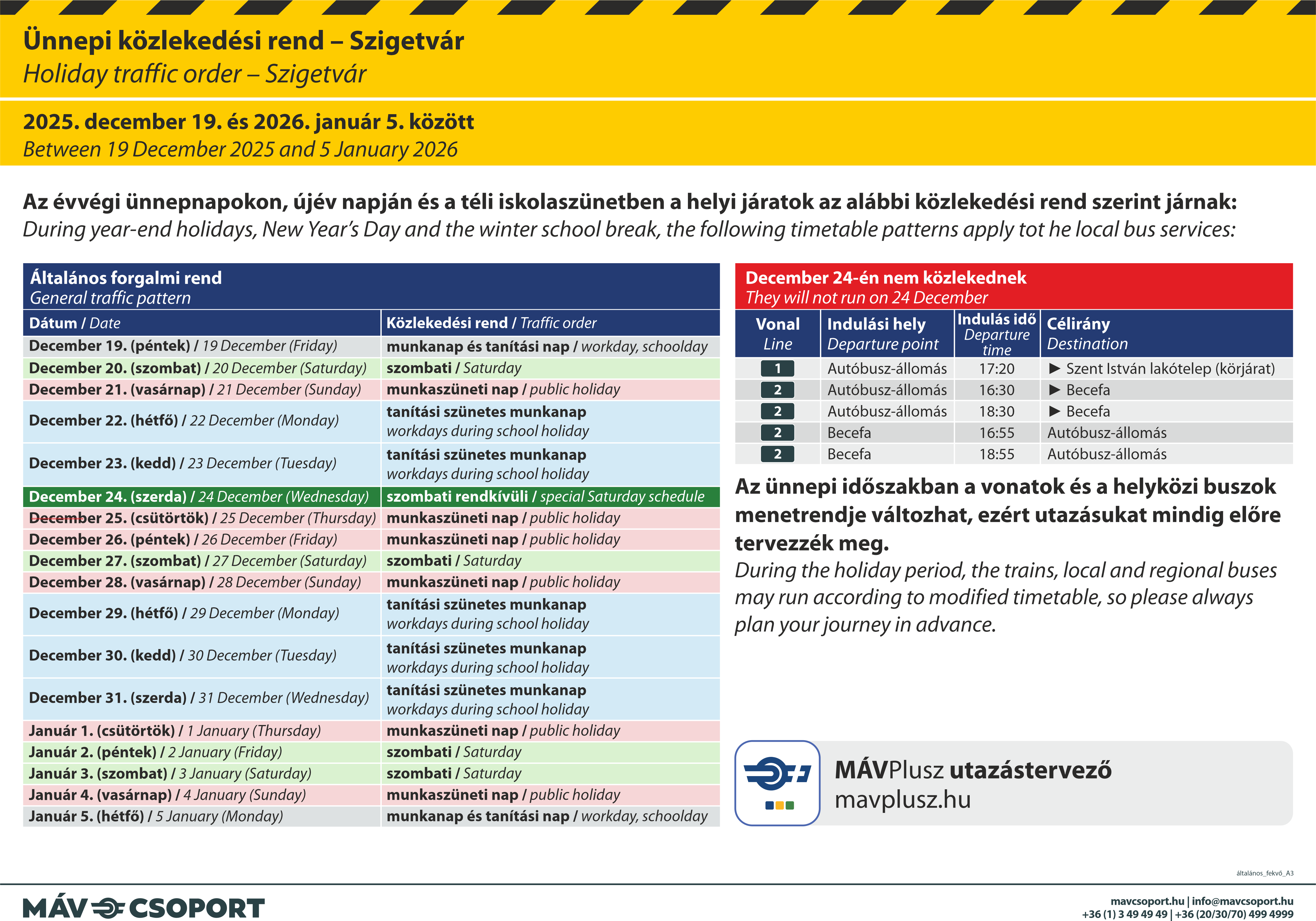 Ünnepi közlekedési rend Szigetváron december 19-étől