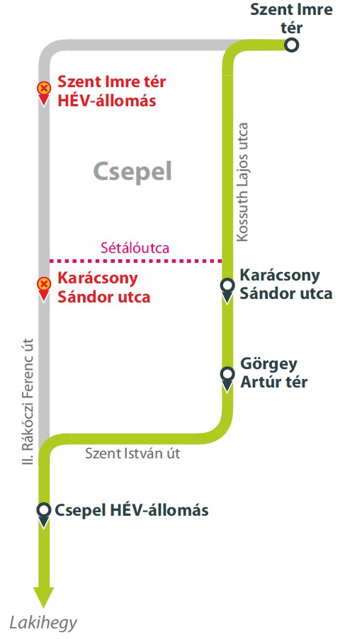 Csepel – július 18-ától terelés rendezvény miatt_térkép
