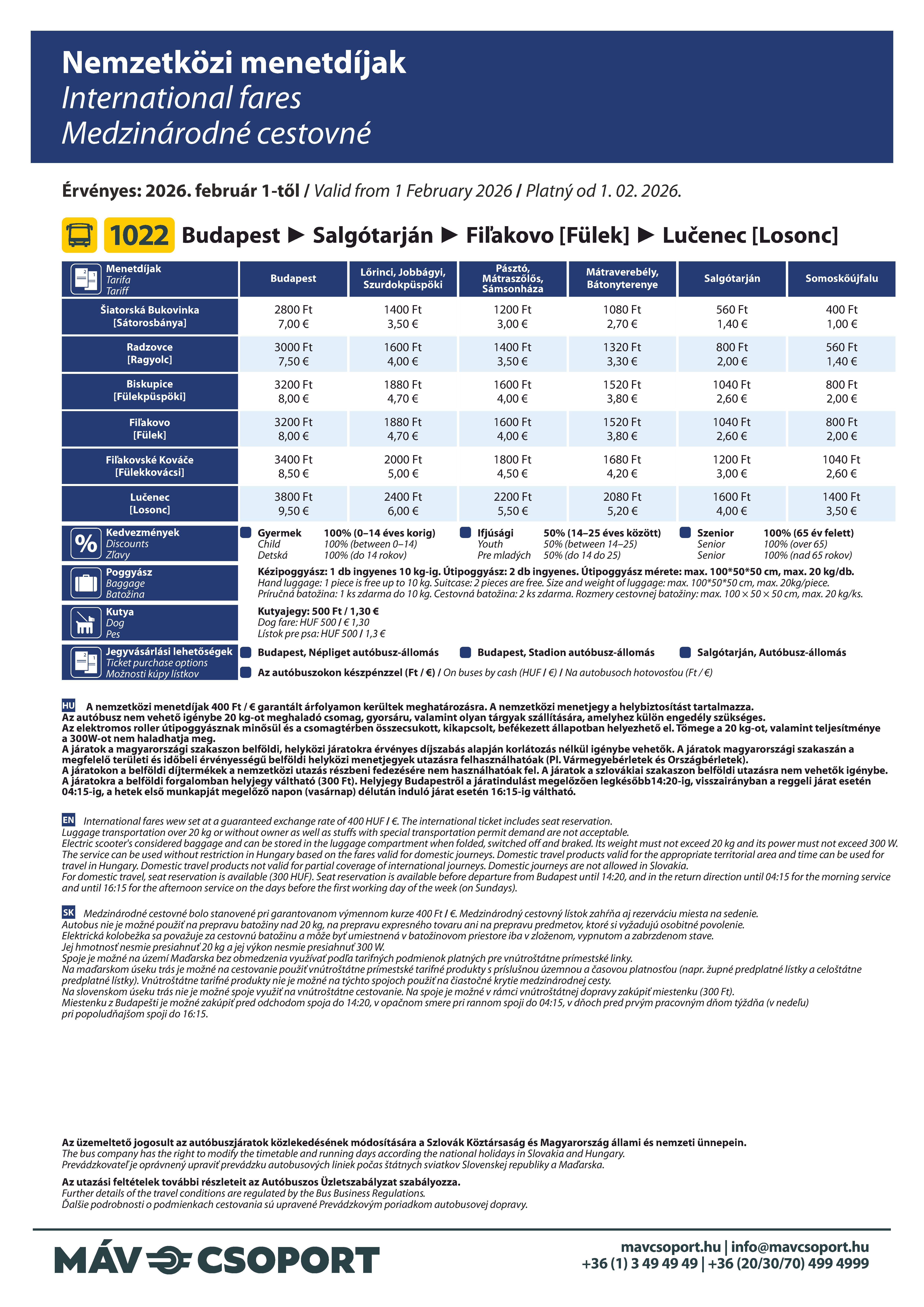Díjszabás Budapest és Losonc között Díjszabás Budapest és Losonc között