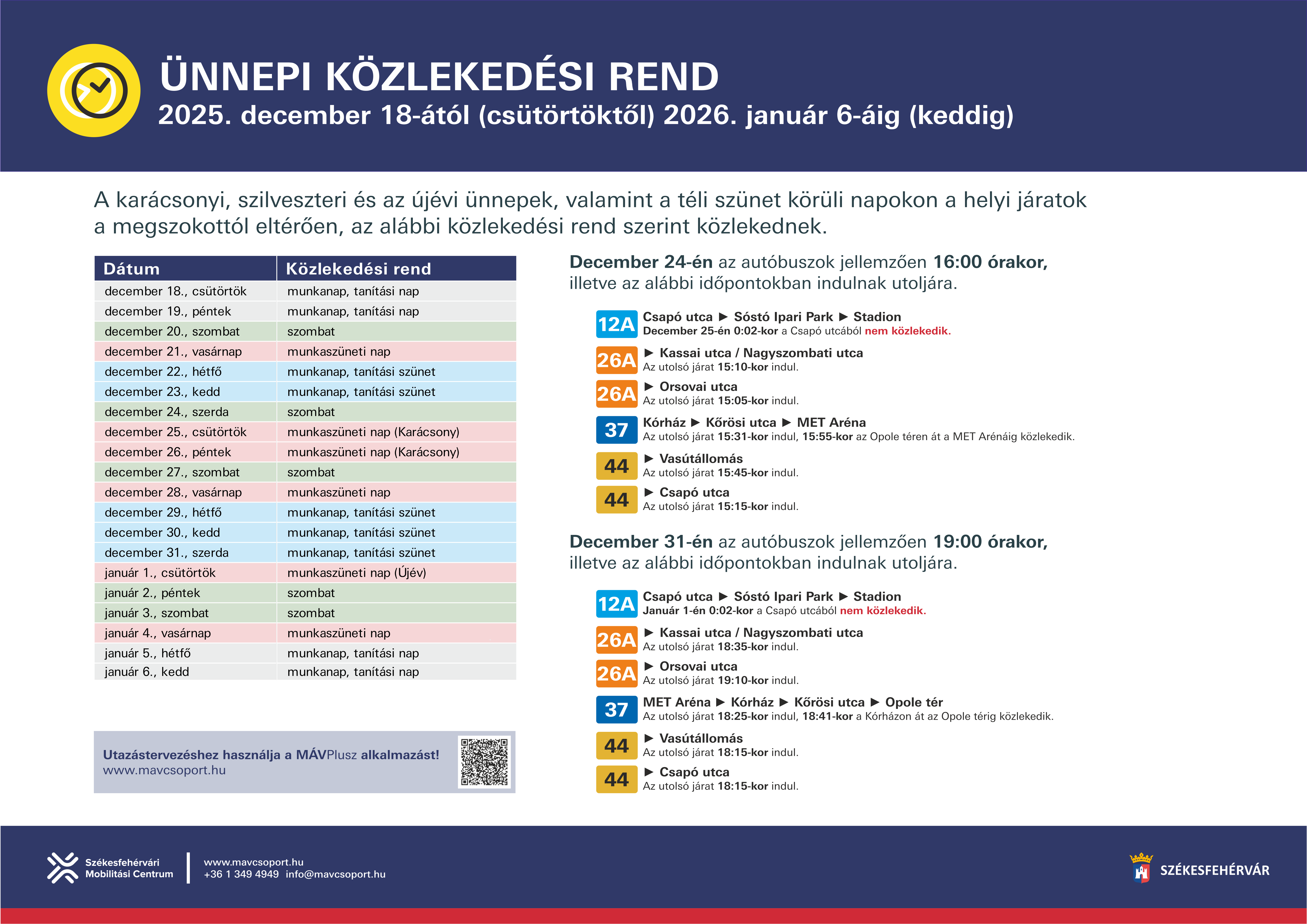 Tájékoztató_Székesfehérvár_karácsonyi közlekedési rend_2025_1216_v2
