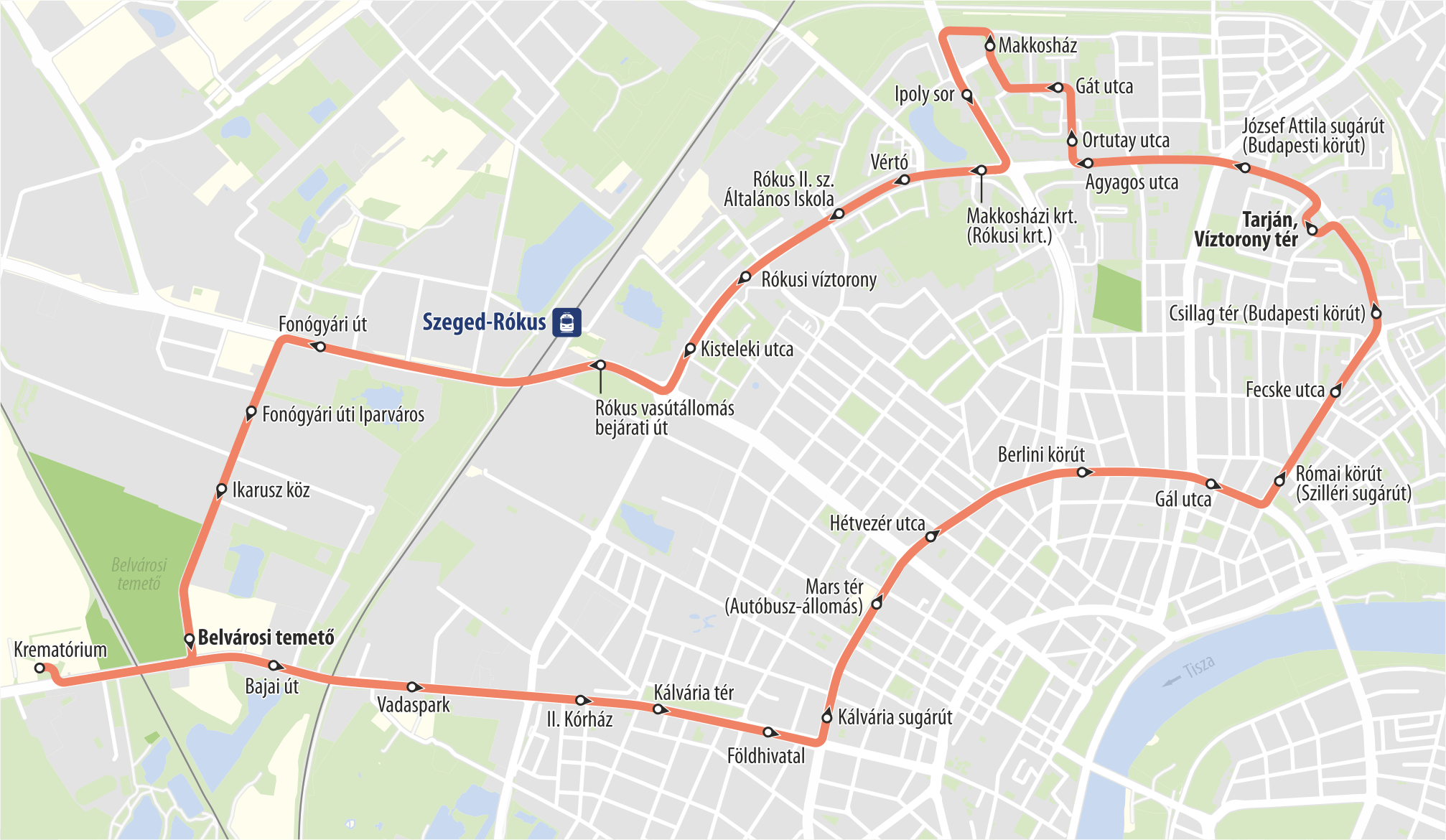 Térkép a temetői járatokról a Rókusi körút irányába  Térkép a temetői járatokról a Rókusi körút irányába