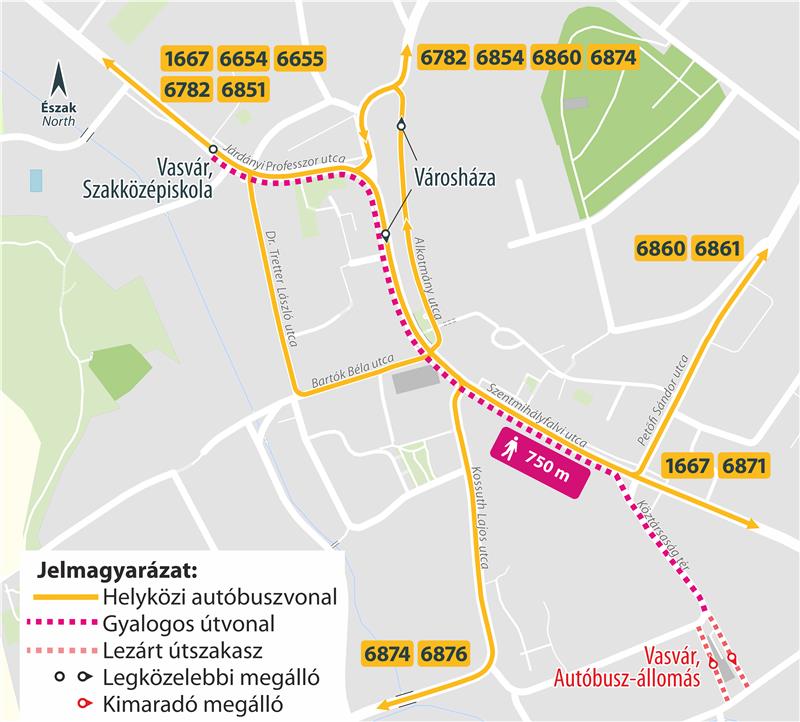 A képen a kimaradó megálló és legközelebbi igénybe vehető megállóhelyek láthatók.